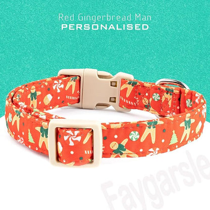 Faygarsle Christmas Dog Collar, Red Gingerbread Pattern, Plastic Buckle with Metal D-Ring, Holiday Pet Accessory, for Small Medium Large Dogs L