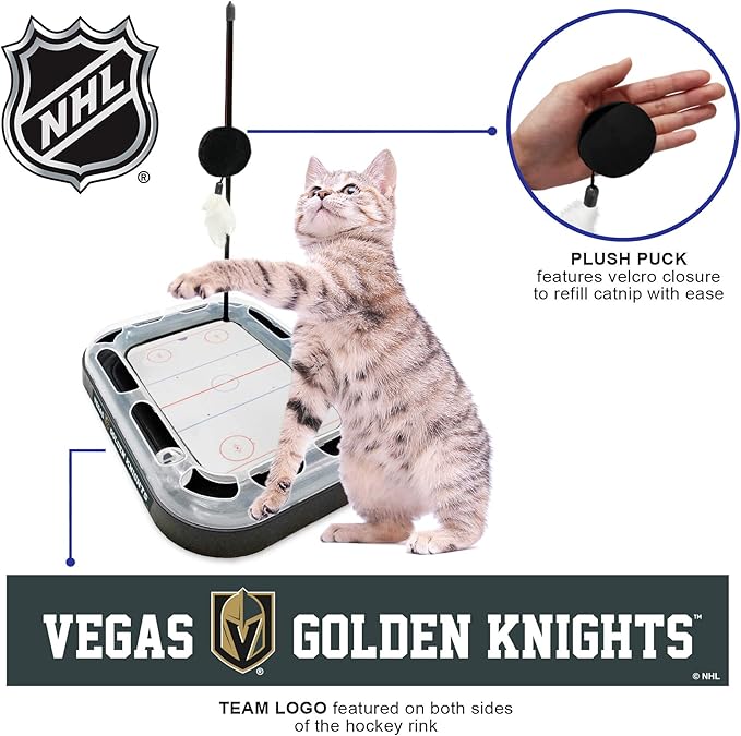 Pets First 5-in-1 NHL Las Vegas Golden Knights Hockey Field Cat Scratcher Toy with Interactive Cat Ball Bell in Tracks