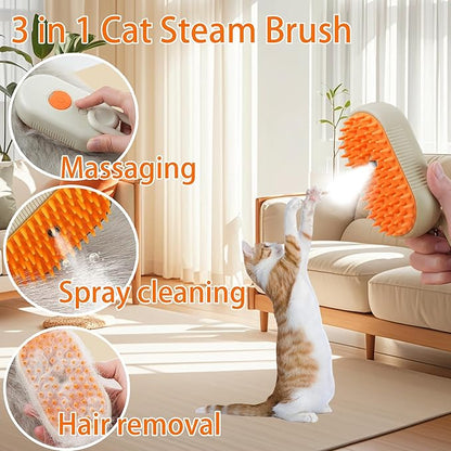 Cat Steam Brush for Shedding Dog Brush with Steam Pet Hair Cleaning Brush Comb for Spray 3 in 1 Pet Grooming for Long & Short Haired Pets – Spritz Defur Comb for cats(orange)