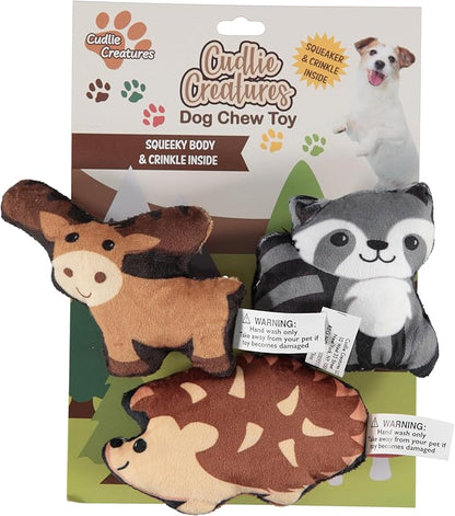 Cudlie 3 Pack Plush Dog Chew Toys – Soft Squeaky Puppy Toys for Small Dogs– 4" Durable, Cute & Safe Pet Toy Gift Set (Food, Fruit, Farm, Zoo & Safari Animal Themes)