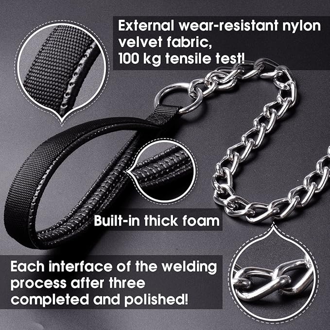 CtopoGo Premium Chain Heavy Duty Dog Leash - Soft Padded Leather Handle Lead - Perfect Basic Leashes Specifically Designed for Over 30KG Large Size Pets Walking (4 ft. x 5.0 mm (60-200 lbs.))