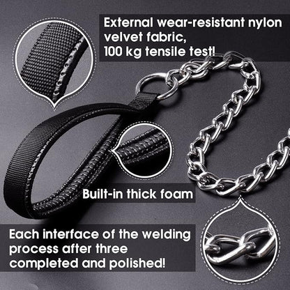 CtopoGo Premium Chain Heavy Duty Dog Leash - Soft Padded Leather Handle Lead - Perfect Basic Leashes Specifically Designed for Over 30KG Large Size Pets Walking (4 ft. x 5.0 mm (60-200 lbs.))