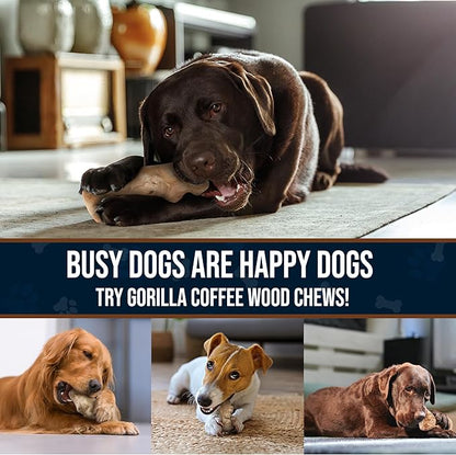 Real Gorilla Chew Toys - Coffee Wooden Toys for Small Dog Over 18lbs - 100% Natural Dog Toys - Teeth Cleaning, Reduce Anxiety in Puppy Dogs - Mental Stimulation
