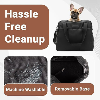 Airline Pet Tote – Dog & Cat Travel Bag, Soft-Sided Dog Carrier with Mesh Panels, Pockets & Removable Cushion, for Pets, Black