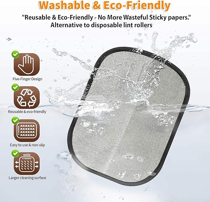 Upgraded Pet Hair Removal Glove for Cats & Dogs with TPR Scraper – Five-Finger Electrostatic Reusable Fur & Lint Remover for Couch, Carpet, Clothing & Car Seats