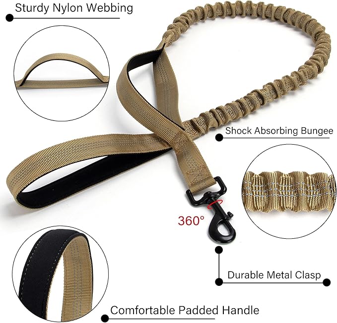 Tactical Dog Collar Set, Adjustable Military Training Nylon Dog Collar with Control Handle and Heavy Quick-Release Metal Buckle for Small Medium Large Dogs, Brown Set XXL