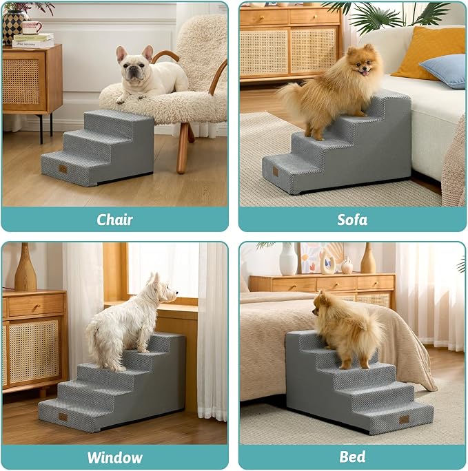 Dog Stairs for Small Dogs 11.7" H, 3-Step Gentle Incline Pet Step for Couch Chiars, Right-Angle Dog Ramp for Puppy Doggie Senior Cats, 15.7x17.7x11.7 Inch, Grey