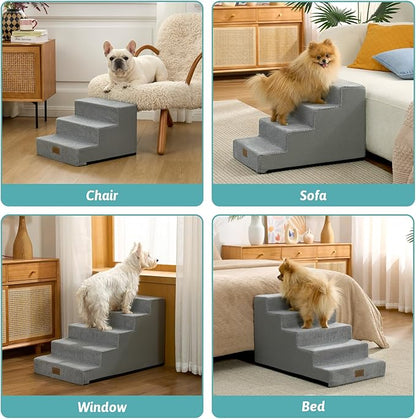Dog Stairs for Small Dogs 11.7" H, 3-Step Gentle Incline Pet Step for Couch Chiars, Right-Angle Dog Ramp for Puppy Doggie Senior Cats, 15.7x17.7x11.7 Inch, Grey