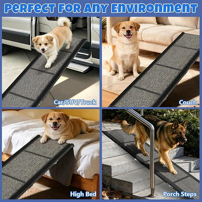 Dog Ramp for Car 71" L x 17" W, Foldable Pet Ramp for Large Dogs with Non-Slip Rug Surface, Portable Dog Car Ramp for SUV, Truck & Vehicle, Heavy-Duty Aluminum Pet Loading Ramp Supports 250 lbs