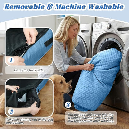 GGIB Cooling Dog Bed Mat with Bolster Pillow Washable Dog Couch Cover Breathable Summer Pet Couch Bed Protector Indoor(Large, Cooling Blue)