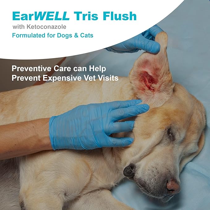 VetWELL Dog Ear Cleaner Solution & Infection Treatment for Dogs & Cats, Tris Otic Cleanser Drops Helps Eliminate Odor and Relieve Infections - 12oz (Pack of 2)