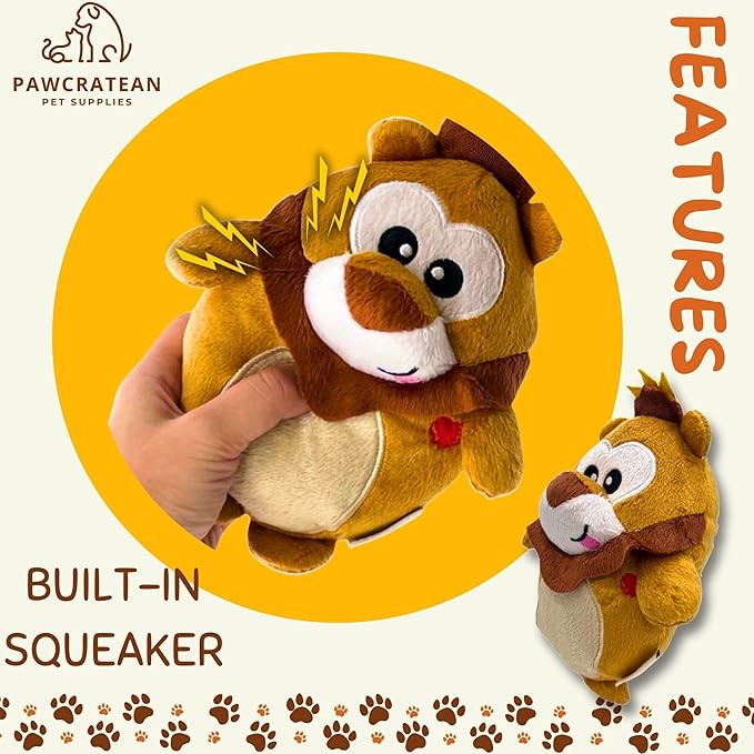 7" Squeaky Plush Toy for Puppies Small Dogs Self Etertainment Washable Soft Made [PET ONLY] (Lion)