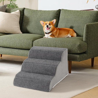 3-Step Sturdy Foam Dog Stairs with PE Support Board, Cover Removable, Pet Steps for Small to Medium Dogs & Cats, 13''H Dog Step for Sofa, Chair, or Stairs