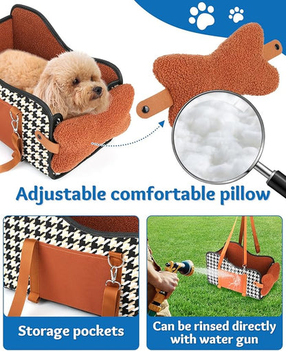 Center Console Dog Car Seat, Pet Car Seat, Armrest Middle Console Booster Travel Carrier for Small Dogs and Cats(Brown)