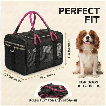 Soft-Sided Dog & Pet Carrier | for Car Rides, Trains, Errands & Daily Outings | Fits Pets Up to 15 lbs | 18" L x 11.5" H | Yorkies, Chihuahuas, Toy Poodles, Maltese & More