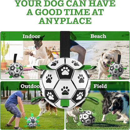 Dog Toys (8 Inch) Large World Cup Soccer Ball with Straps, Iterative Dog Toys for Tug of War, Yard Game, Dog Water Toy, Puppy Birthday Gifts, Durable Indoor & Outdoor Dog Balls for Small & Medium Dogs