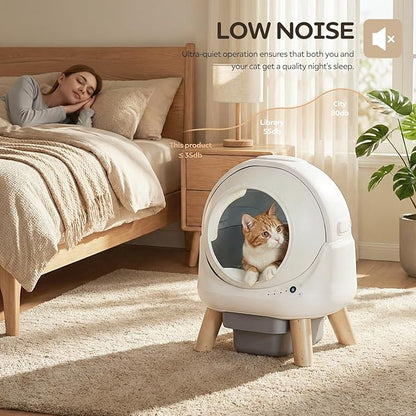 Automatic Litter Box, Self Cleaning Litter Box for Multiple Cats with App Control, Dual Safety Protection, Odor-Free Waste Disposal, Includes Trash Bags, White