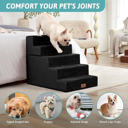 Dog Stairs for Small Dogs, 17.7" Extra Wide Detachable Pet Stairs for Couch and Bed, 23.6" H Non-Slip Dog Steps for Puppies and Old Cats, 17.7x29.5x23.6 inch, Black