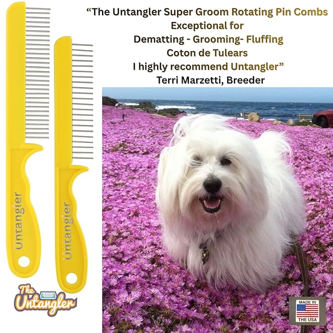 Super-Groom Combs with Smooth Rotating Teeth for Painless Mat Removal (22 Coarse Teeth, Sun Yellow)