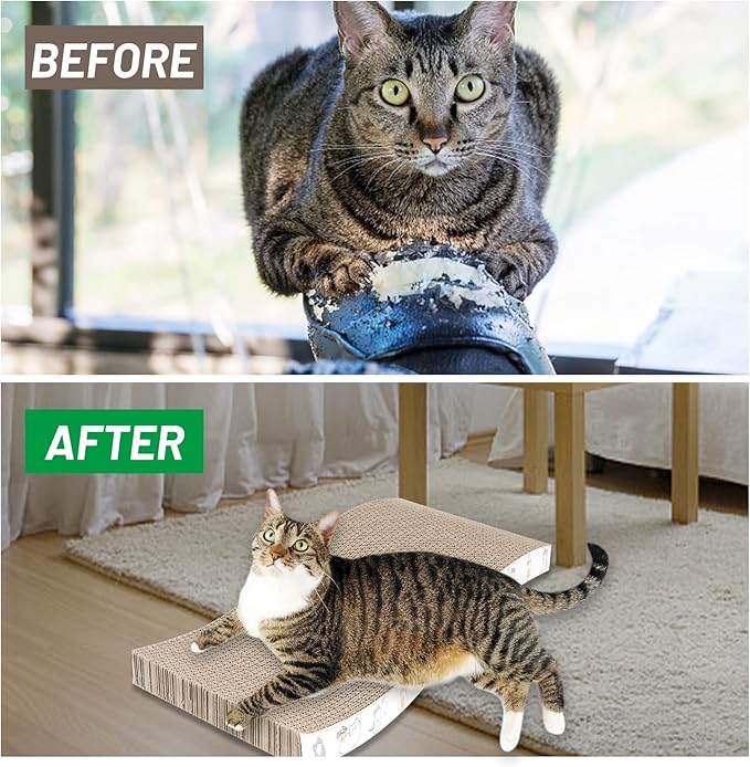 PatiencET Cat Scratcher Cardboard 4 Pack Cat Scratch Pad Reversible Scratcher Texture Curve Design Durable Cat Scratchers for Indoor Cats Lounger Sofa