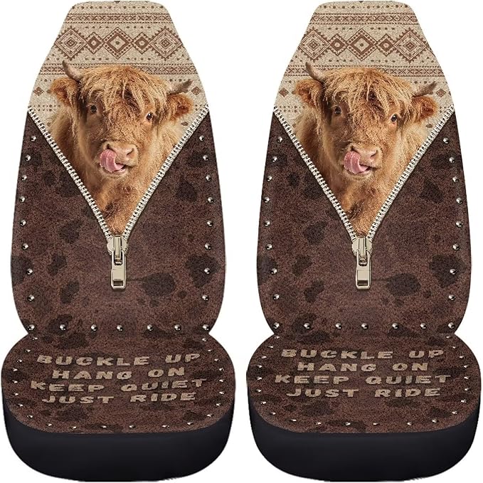 Highland Cow Seat Covers for Cars Front Seat, Breathable Car Seat Protectors for Women Men Automotive Interior Accessories Universal Fit SUV Truck Van Sedans