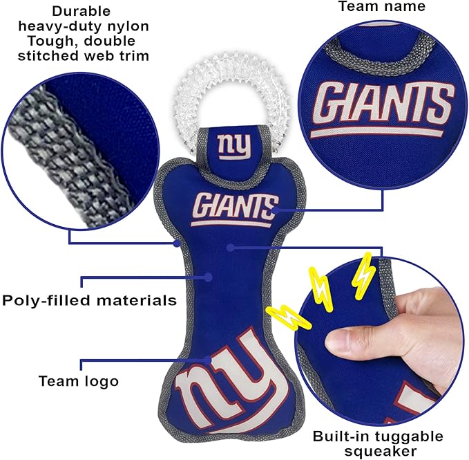 Pets First NHL New York Rangers Dental Dog TUG Toy with Squeaker. Tough PET Toy for Healthy Fun, Teething & Cleaning Pet's Teeth & Gum., one Size (NYR-3310)
