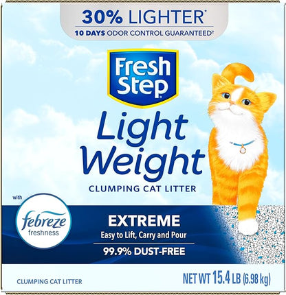 Fresh Step Clumping Cat Litter, Lightweight, Extreme, Long Lasting Odor Control Kitty Litter with Activated Charcoal, Low Dust Formula, 15.4 lb (Pack of 2)
