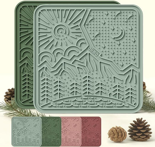OHMO Lick Mat for Dogs and Cats Large(2 Pack) Nature Design Easy to Clean Pet Slow Feeder with Suction Cups, for Anxiety Relief and Boredom Reduction(Olive+Sage Green)