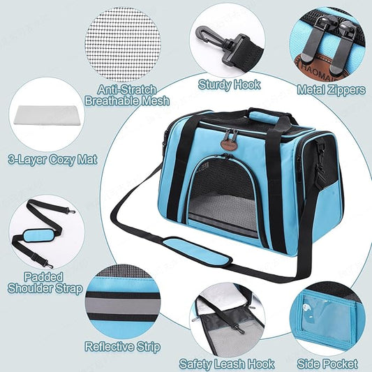 Cat Carrier Dog Carrier Pet Carriers for Medium Small Cats Dogs Puppies up to 25 Lbs,TSA Airline Approved Small Dog Cat Carriers Soft Sided,Collapsible Travel Puppy Carrier (Blue, Large)