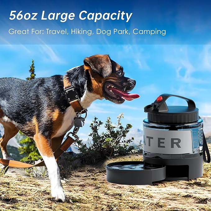 Portable Dog Water Bottle, 54oz Large Travel Water Bowl Dispenser for Dogs Camping Beach Walking Essentials, Big Portable Travel Water Bowl and Beach Accessories for Dogs，, Bpa Free, Safe and Durable