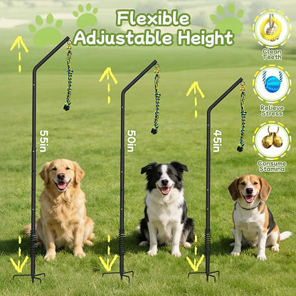 Tether Outdoor Dog Rope Toy with Adjustable Height Spring Pole, 3 Kinds Dog Tug of War Toys for Self Play and Interactive in Park, Yard, Lawn Rope, Suitable for Energetic Dog