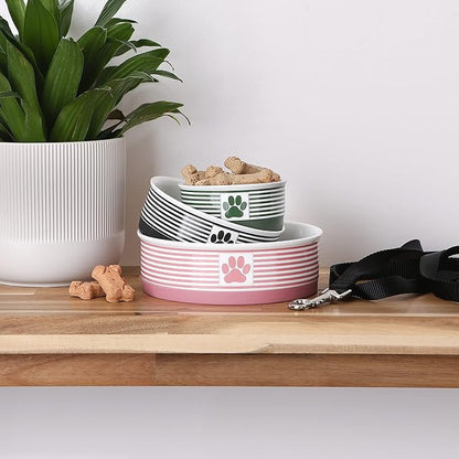 Bone Dry Paw & Patch Ceramic Pet Collection, Medium Set, 6x2, Hunter Green, 2 Piece (5742)