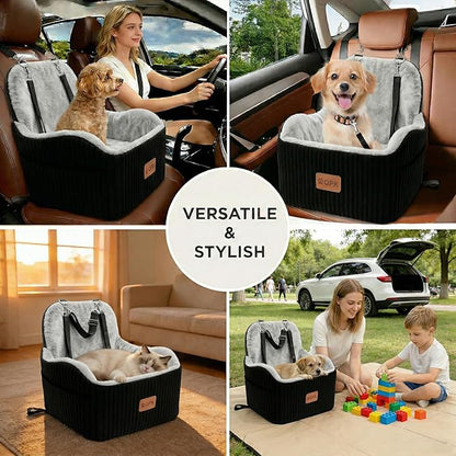 Dog Booster Car Seat for Small & Medium Dogs Up to 35 lbs, 6" Elevated Pet Car Seat with Safety Leash, Soft Plush Cushion, Non-Slip Bottom, Fits Front & Back Seat, Washable Cover
