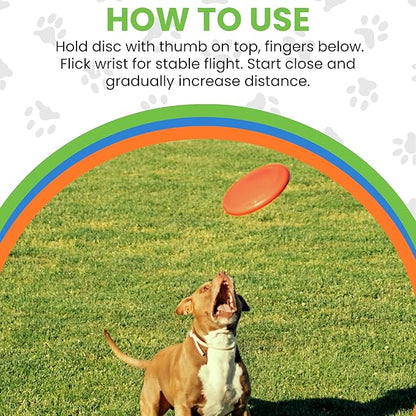 Dog Flying Disc - Pack of 3 Pet Frisbees + Durable Outdoor Dog Toys for Training and Exercise - Interactive Fetch Discs - Blue, Green, and Orange Colors