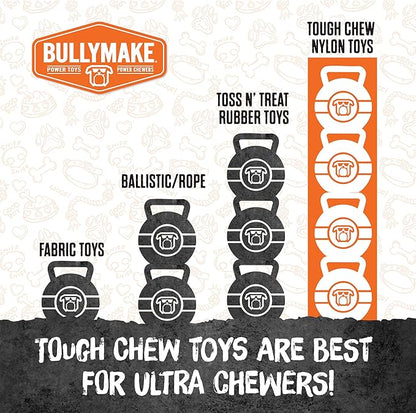BULLYMAKE Red Tough Chew Steak Toy for Dogs, Durable Nylon Dog Toys for Aggressive Chewers, Dental Stimulating, Tough Chewers, Boredom Busting, Made in USA