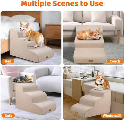 Gimars 30D High-Density Foam & Extra-Wide, Stable 3-Step Dog Stairs, 40cm High Pet Stairs with Washable Cover & Non-Slip Base, Portable Ramp for Small Dogs to Sofa, Bed, Couch, Car