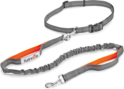 Tuff Mutt Hands Free Dog Leash for Walking Running Hiking, Waist Leash with Bungee, Adjustable Belt, Reflective Double Handle Design for Large Medium Dogs