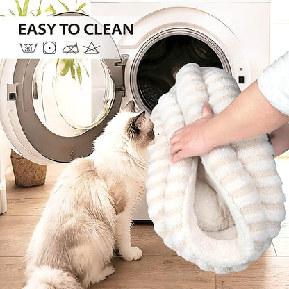 Cat Bed Puppy Bed - Washable Round Cat Beds for Indoor Cats, Soft Corduroy Fleece Pet Bed for Kitten and Samll Dog with Removable Double Sided Inner Cousion, 26", Grey