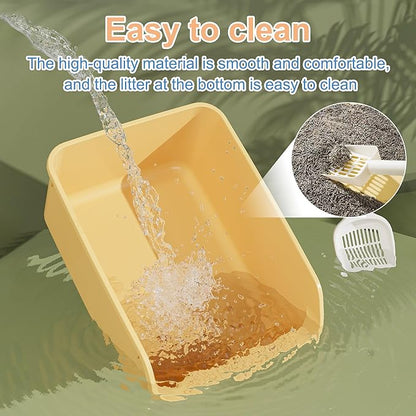 Cat Litter Box with High Sides Anti-Splashing for Indoor Cats Low Entry Kitty Litter Boxes (Yellow)