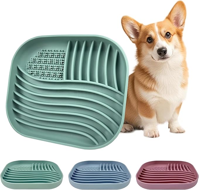 Slow Feeder Dog Bowl for Medium & Small Pets, Anti Choking Pets Slow Feeder with 3-Zone Puzzle Design, Wet Food Silicone Cat Bowl with Non-Slip Base, Dishwasher Microwave Safe(Green, 1.5 Cup)