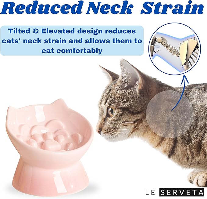 Macarons Series Ceramic Slow Feeder Cat Bowl, Raised Puzzle Feeder, Anti Vomiting Cat Slow Feeding, Elevated Food Bowl, Whisker Friendly Pet Bowl with Cute Ear Design (Gradient Pink)