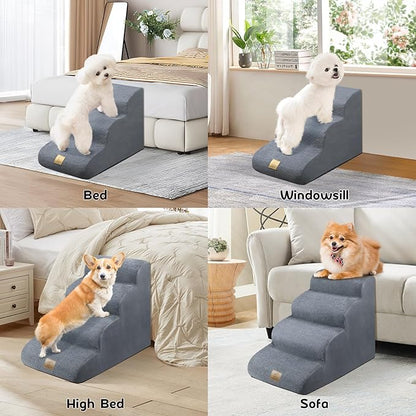 Mestuel Dog Stairs for Small Dogs, Pet Stairs for Couch Bed Sofa, Dog Steps Ramp Indoor with High Density Foam &Nonslip Bottom, Pet Stairs Hold up to 60 lbs, Gray