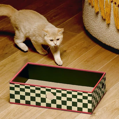 Cat Scratcher Box with 3-Layer Corrugated Pad, Heavy-Duty Double-Sided Cardboard Scratching Board & Bed, Checkered Design, for Cats, Large