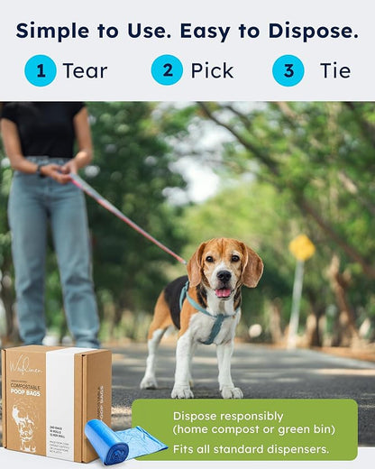 Wooflinen Unscented Compostable Dog Poop Bags – Leak-Proof Dog Poop Bags Rolls – Large 9x13”, Durable, Easy Tear – Made from Plant-Based Materials – For Big & Small Dogs – 240 Bags (16 Rolls)