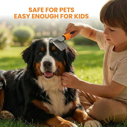 Poodle Dematting Fur Rake Comb Brush for Dogs and Cats - Long 2.5" Steel Safety Blades Metal Comb for Detangling Matted or Knotted Undercoat Hair (Orange)