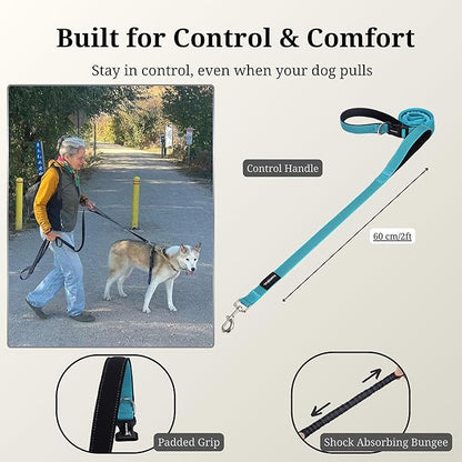 8FT-10FT Hands Free Dog Leash - Adjustable Waist/Crossbody 2-in-1 Belt with Shock-Absorbing, Traffic Handle & Reflective for Hiking, Canicross & Active Lifestyles (Sky Blue)