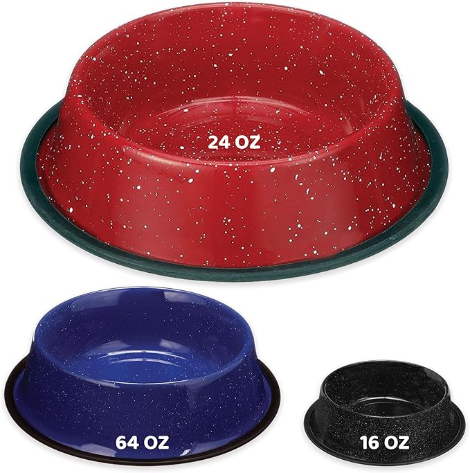 Palz&Co Speckled Stainless Steel Dog Bowl with Non Slip, No Spill Base, Pet Bowl for Food & Water (Red, Medium 32 Oz)