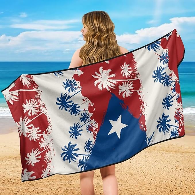 SEANATIVE Car Towel Seat Covers, Washable Seat Protector, One Towel Cushion Cover, Fit Beach Swimming Outdoor Sports, Universal Fit Most Cars Trucks SUVs, Puerto Rico Flag Palm Print
