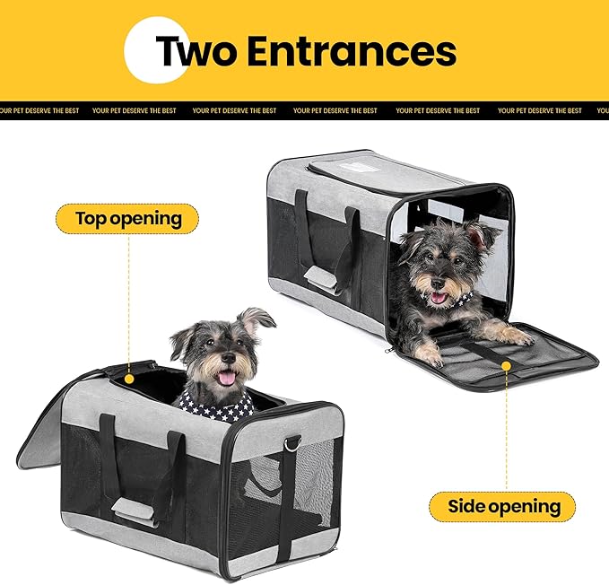 Dog Carrier Soft Sided, Large Cat Carrier with Inner Safety Leash, Pet Transport Carrier for Large Cats and Medium Dogs up to 20 Lbs, Collapsible Travel Puppy Carrier Bag -Gray L