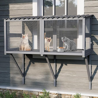 Cat Catio, Cat Window Perch for Large Cats - Catio Outdoor Cats Enclosure Windows, Patio Window Box Hommock for Sunbathing, Napping, Outside Wooden Catios for Indoor Kittens (Gray)